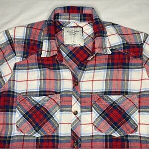 Y2K Abercrombie & Fitch Shirt Womens M Red Plaid Flannel Western Outdoor Pocket